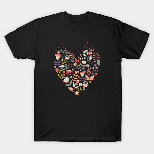 Bright Flower Heart T-Shirt by hippohost